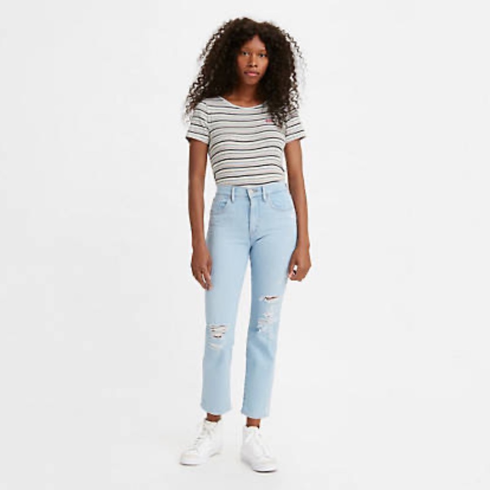 Size 24 Levis 724 High Rise Straight Cropped Light Wash Denim Jeans EUC